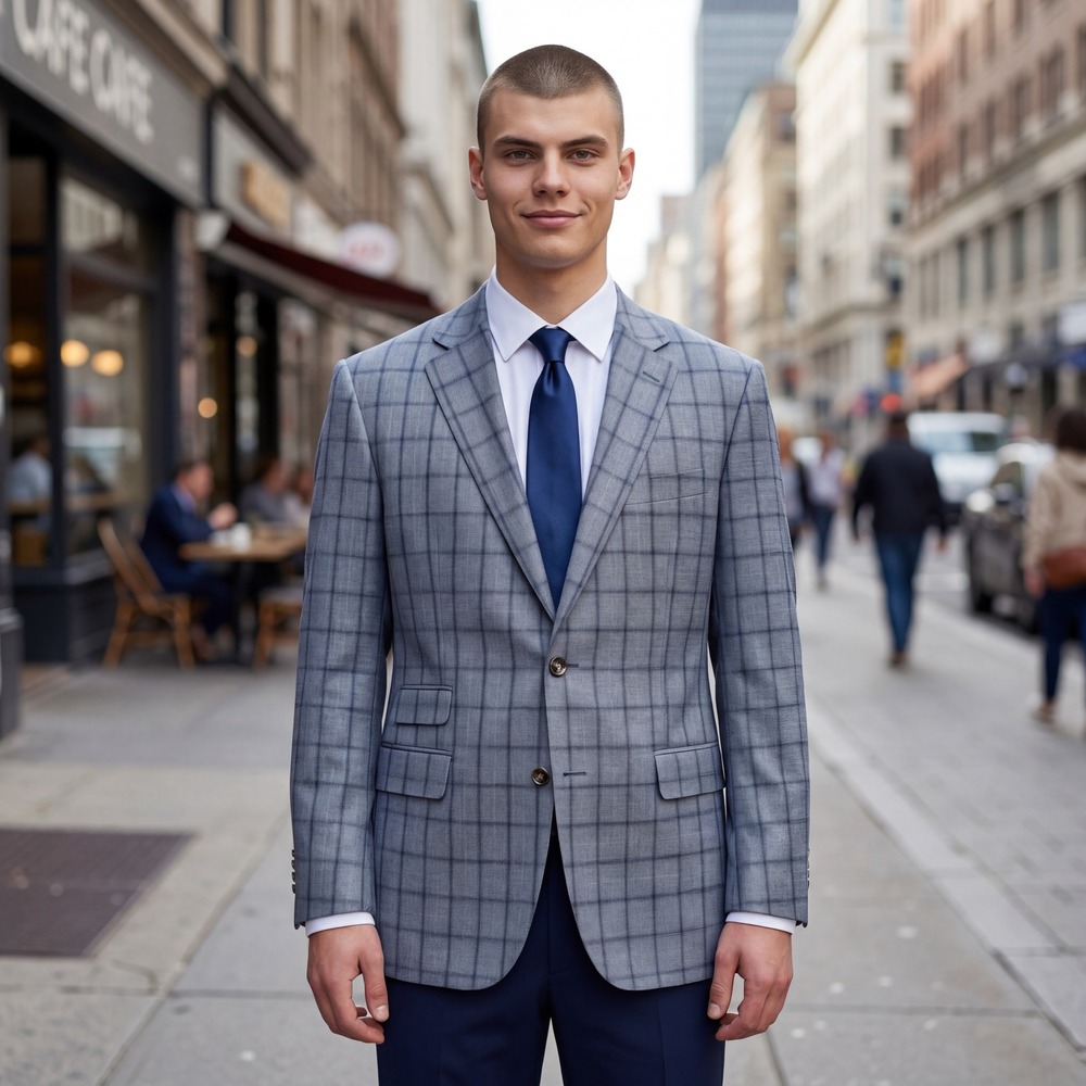 Oxxford Clothes Mens Blue Grey Glen Plaid Handmade Blazers Surgeon Cuffs 42R